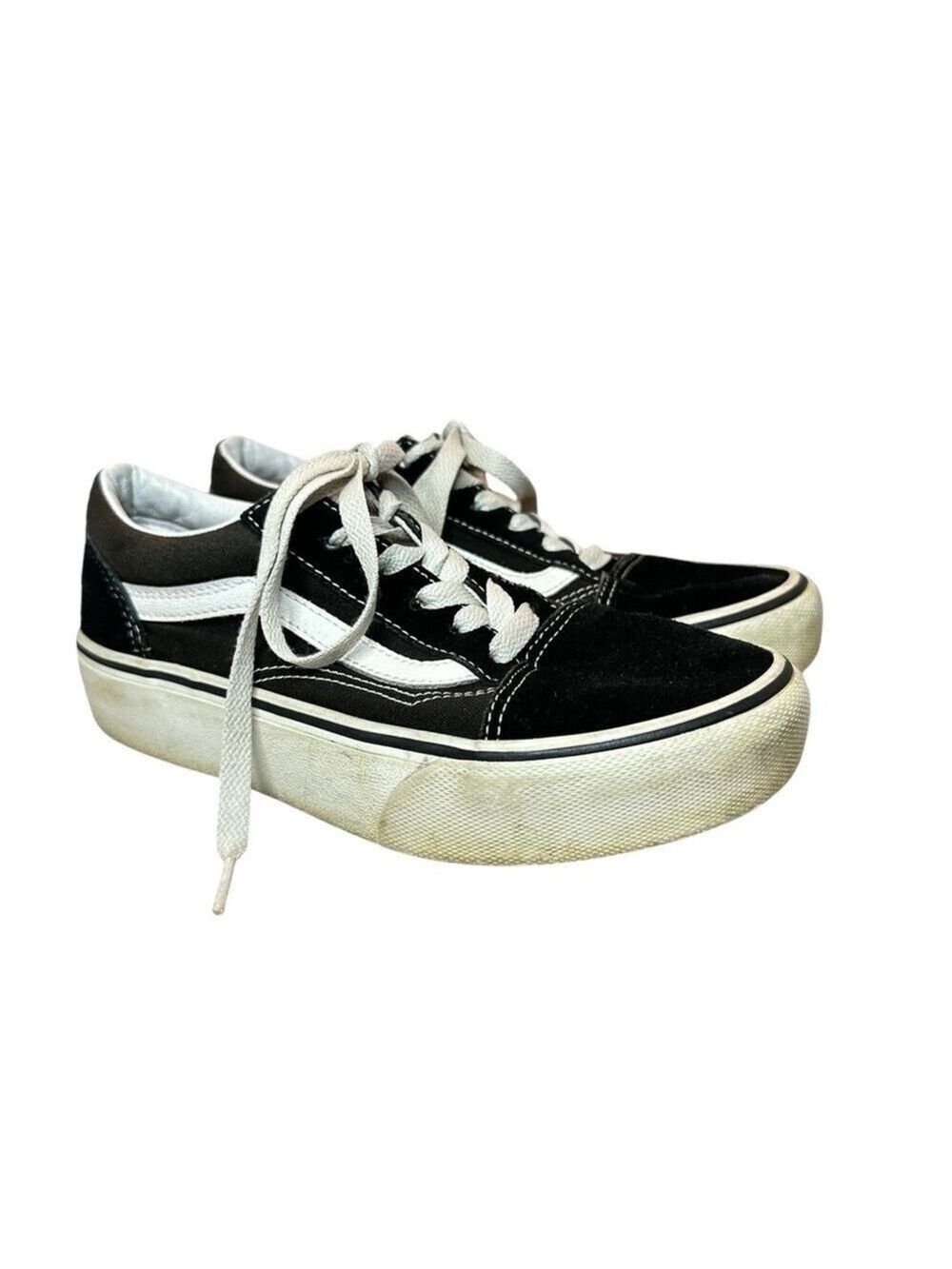 Vans Off The Wall Old Skool Black White Suede‎ Canvas Skater Shoes Kids 3.5